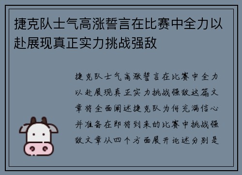 捷克队士气高涨誓言在比赛中全力以赴展现真正实力挑战强敌